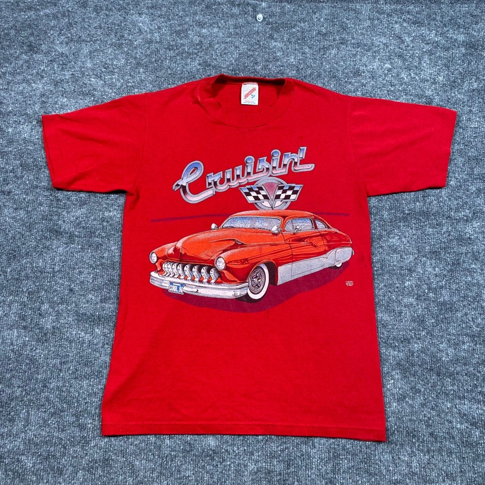 Vintage 1987 Jerzees Cruisin Red Classic Car Graphic T-Shirt Kids Small USA Made
